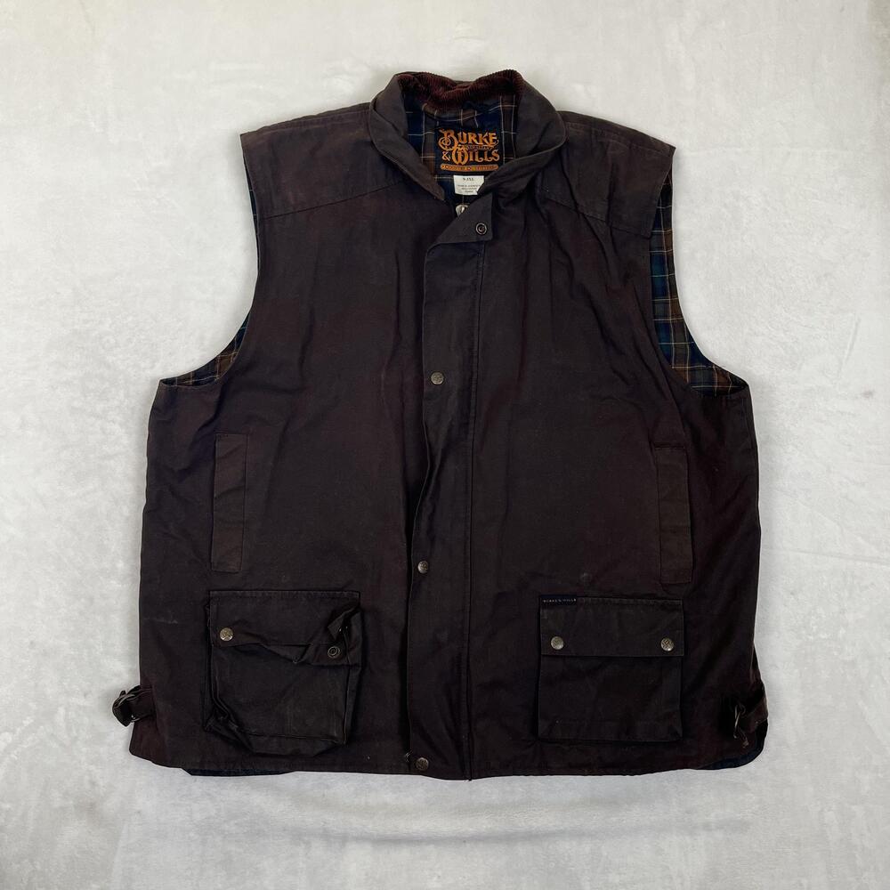 Burke & Wills Vest Mens 3XL Brown Waxed Canvas Plaid Lined Outdoor Workwear